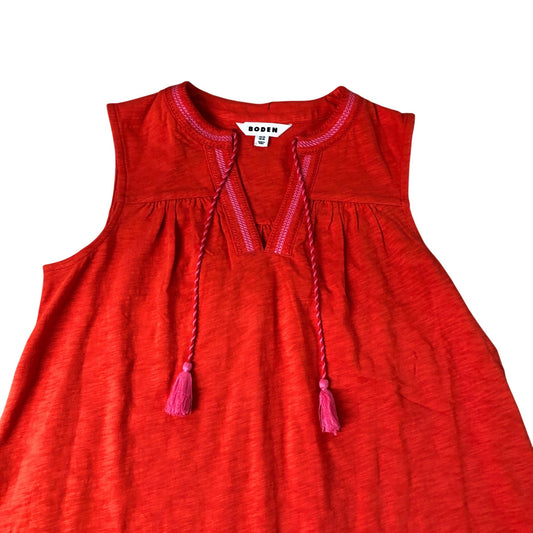 Boden Sleeveless Dress Women's Bright Orange Cotton Tassel Detail UK4