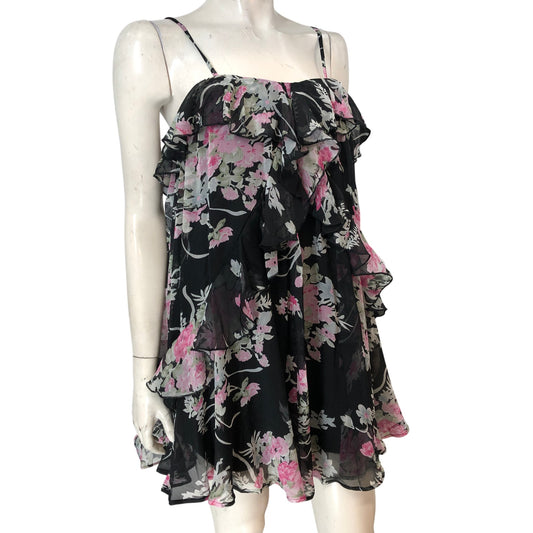 River Island Sundress UK8 Women's Floral Ruffle Black Summer Dress
