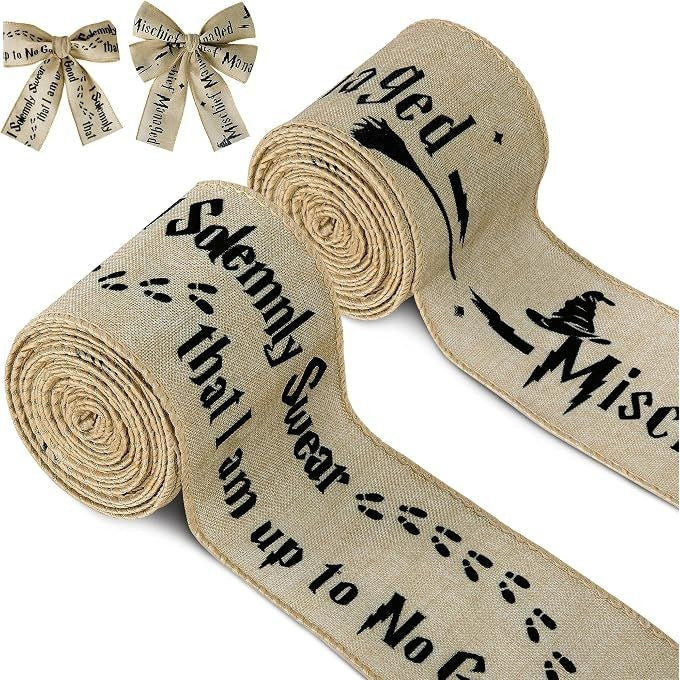 Harry Potter Themed Christmas Burlap Ribbon 8 Pieces