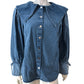 River Island Denim Heritage Blouse UK12 Women's Medium Blue Puff Sleeve