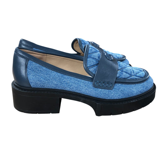 Coach Denim Loafers UK 4 Women's Platform Casual Blue Quilted Style