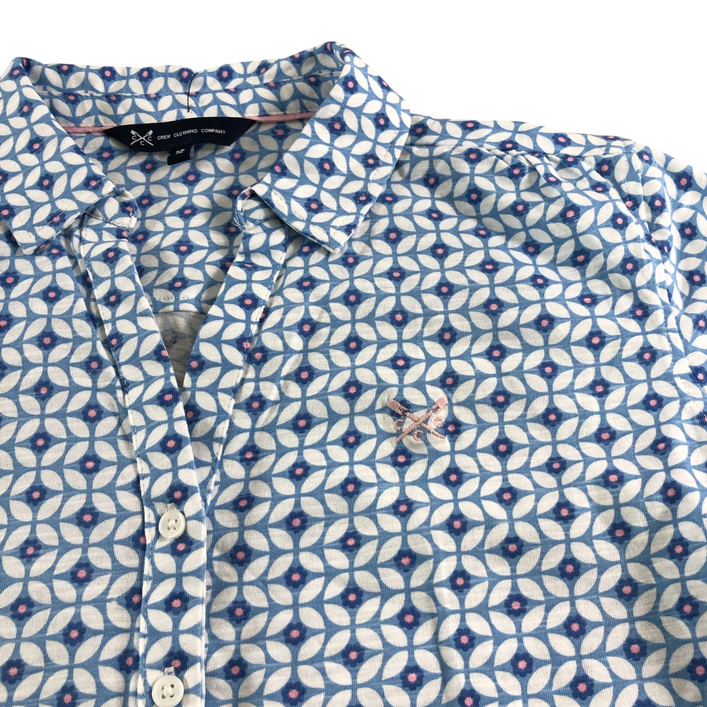 Crew Clothing Company Women's Size 12 Blue Floral Print Button Up Shirt