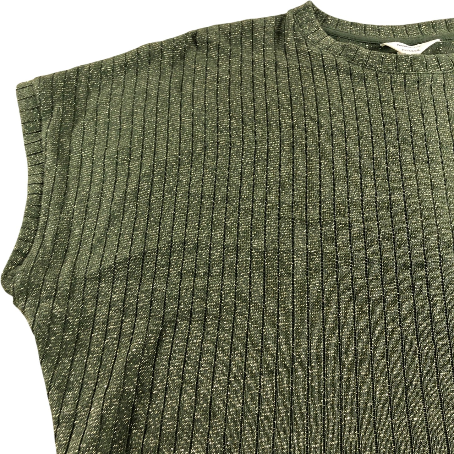 River Island Green Ribbed Knit Top UK L Women's Casual Short Sleeve