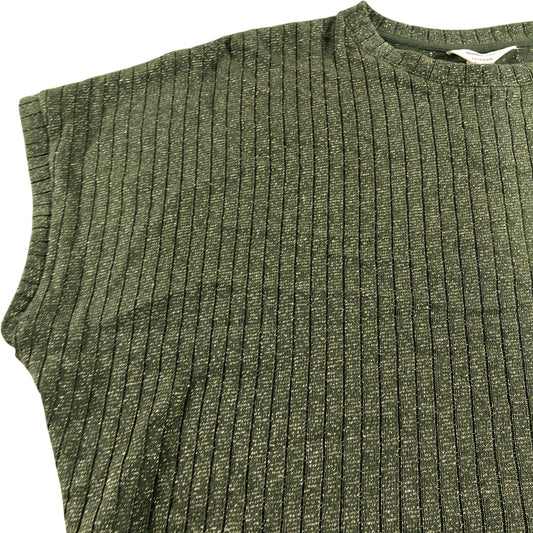 River Island Green Ribbed Knit Top UK L Women's Casual Short Sleeve