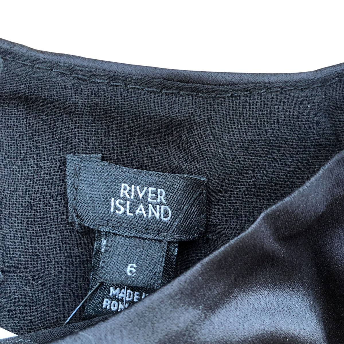 River Island Black Satin Midi Dress Puff Sleeve Size 6
