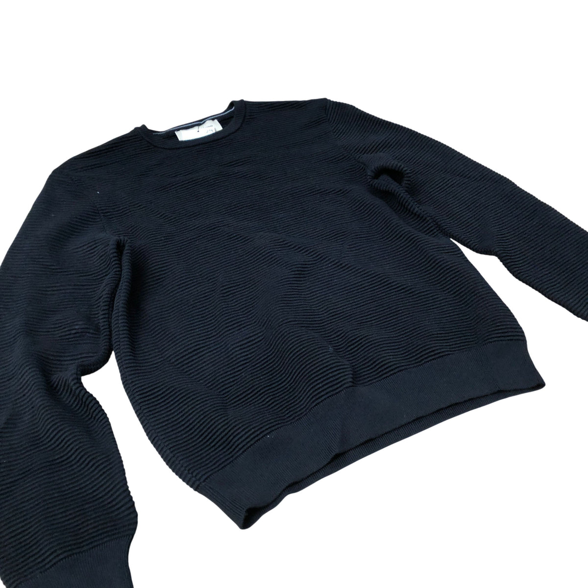 River Island Black Sweater Men's Crew Neck Textured Cotton Blend Jumper Medium