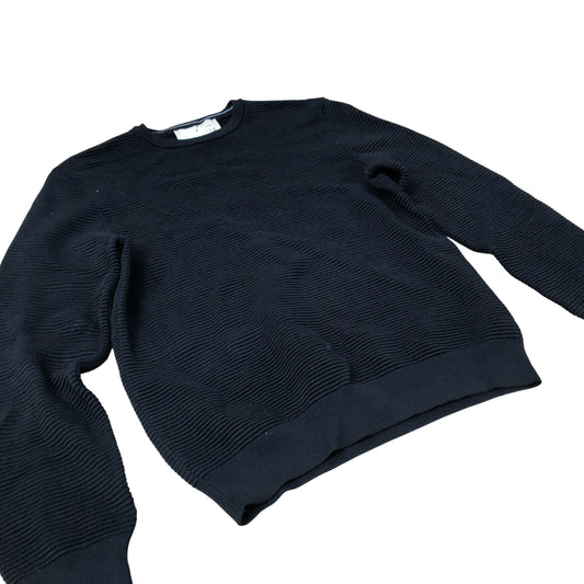 River Island Black Sweater Men's Crew Neck Textured Cotton Blend Jumper Medium