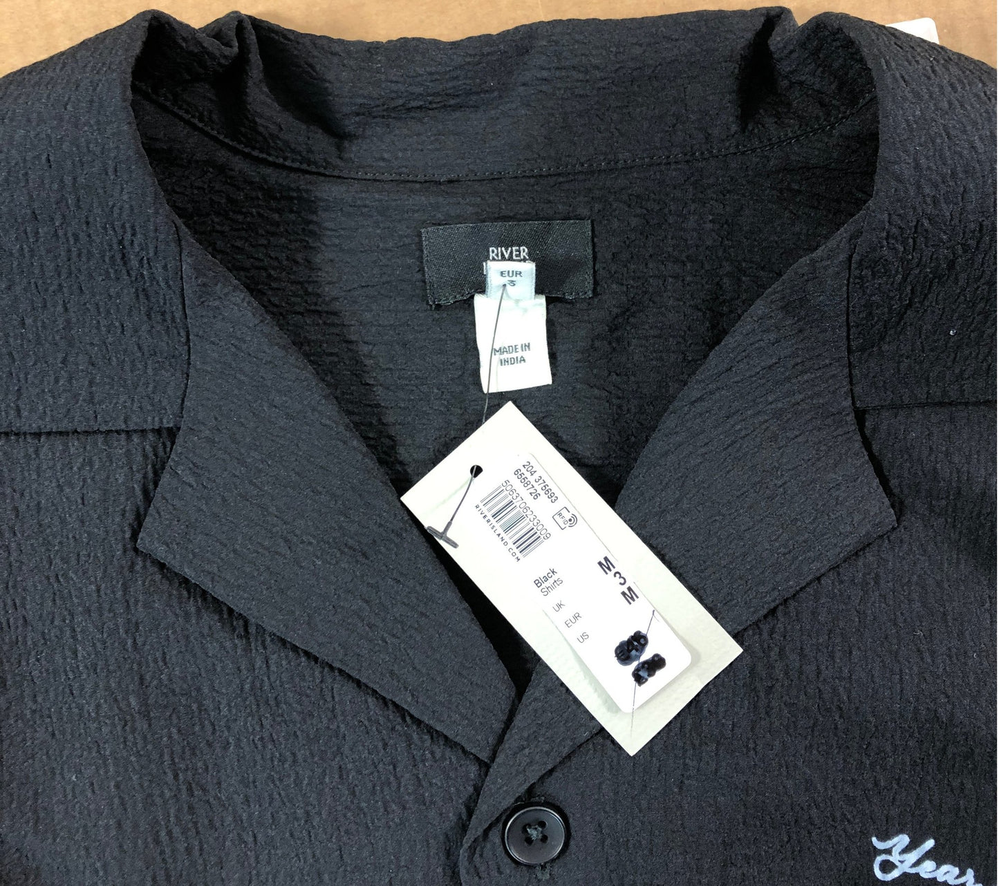 RIVER ISLAND Year Of The Snake Short Sleeve Shirt M Men's Black Embroidered