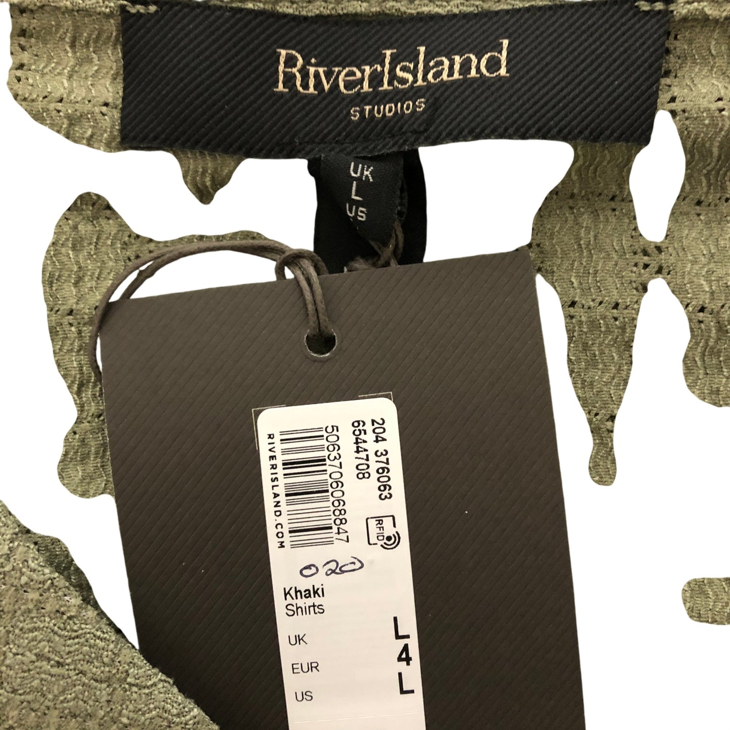 River Island Studios Khaki Shirt UK L Men's Short Sleeve Button Up Fashion