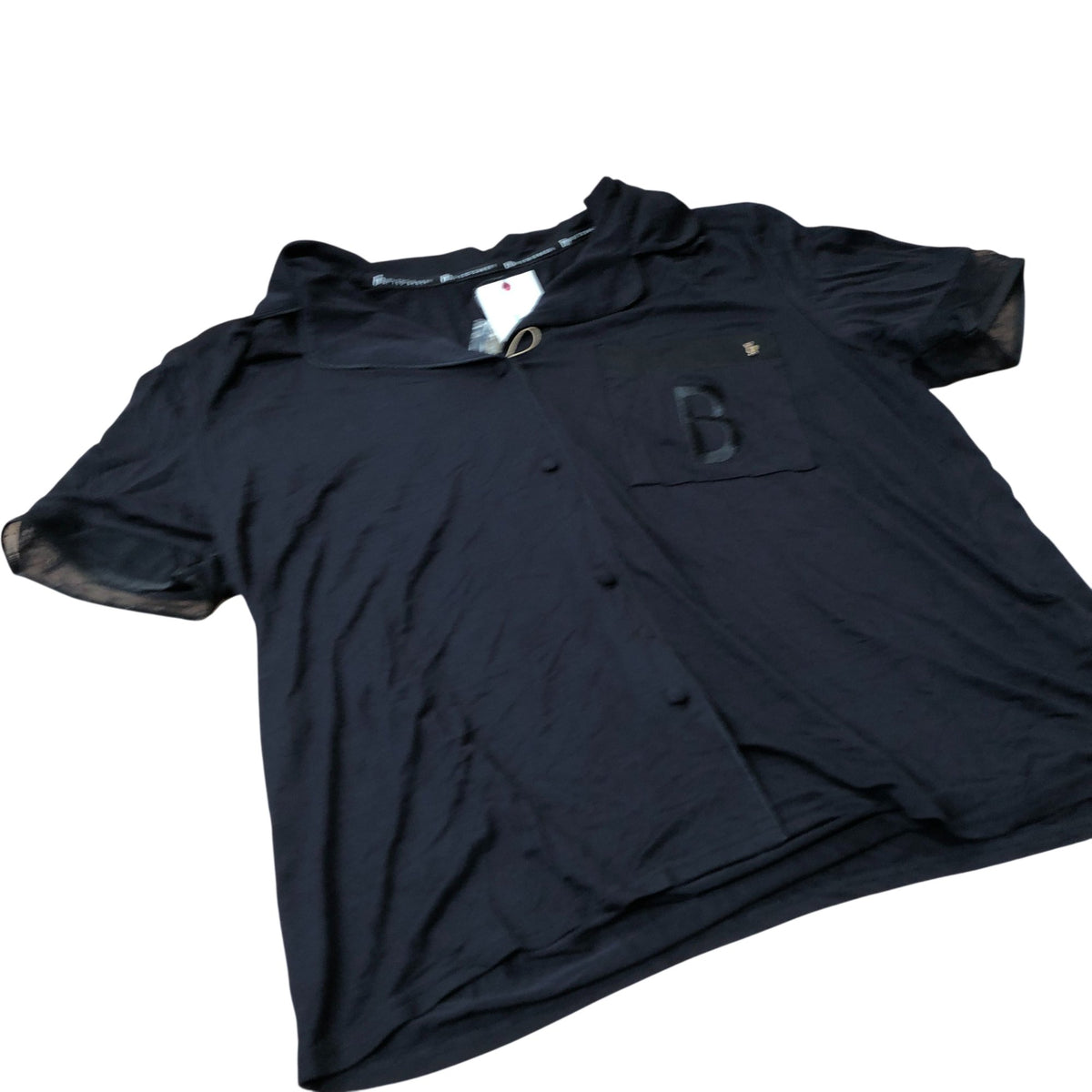 Short Sleeve Black Nightwear Top Women's Modal Pocket Style UK12