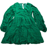 Branded Green Ruched Mini Dress - Size 16