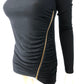 Branded Long Sleeve Zip Detail Top UK 8 Women's Black Ruched Stretch Jersey