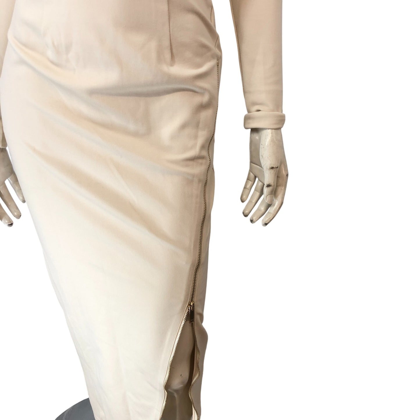 Karen Millen Cream Porté Evetage Neck Dress UK6 Women's Long Sleeve Zip Detail