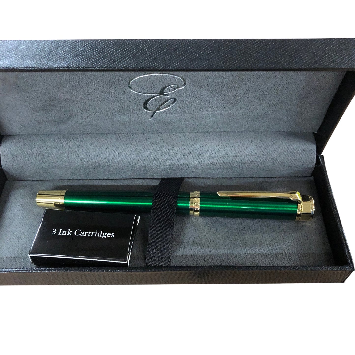 ELLINGTON PENS Luxury Fountain Pen Green Gold Trim New with 3 Ink Cartridges