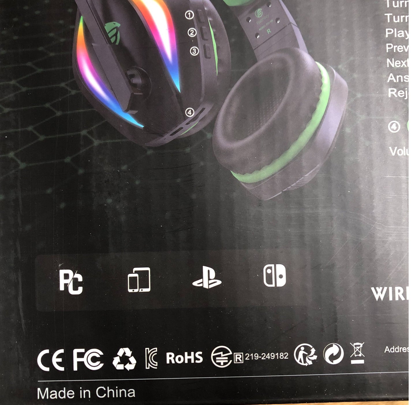 Fachixy FC-100 Wireless Gaming Headset Over Ear Headphones RGB Lighting Noise-Ca