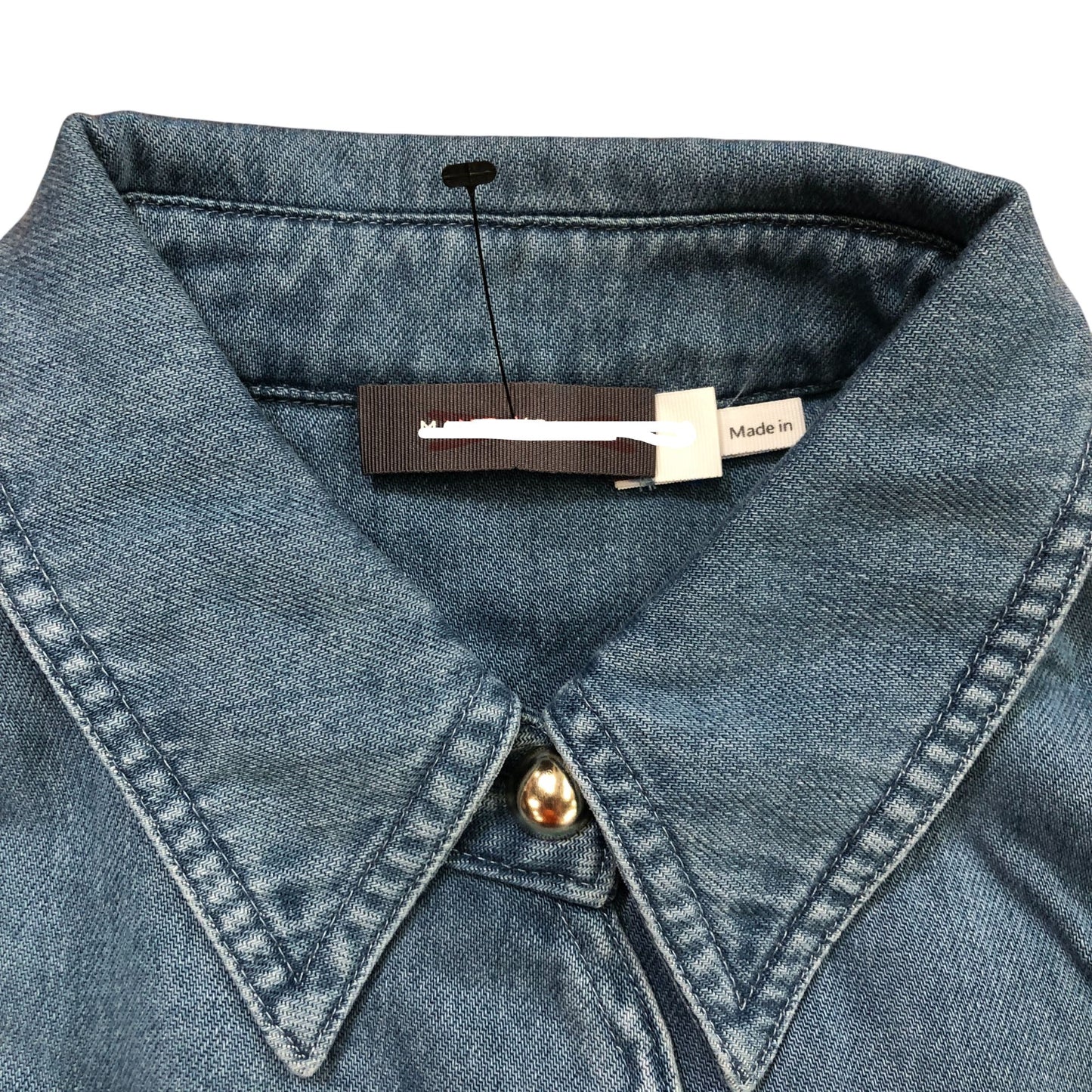 Scallop Trim Denim Shirt Mid Indigo Size M