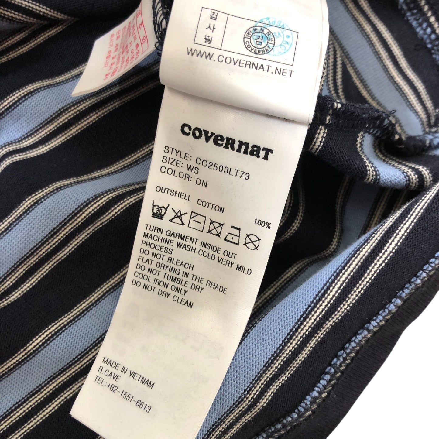 Covernat Horizontal Stripe Long Sleeve Top Small Women's Dark Navy Cotton