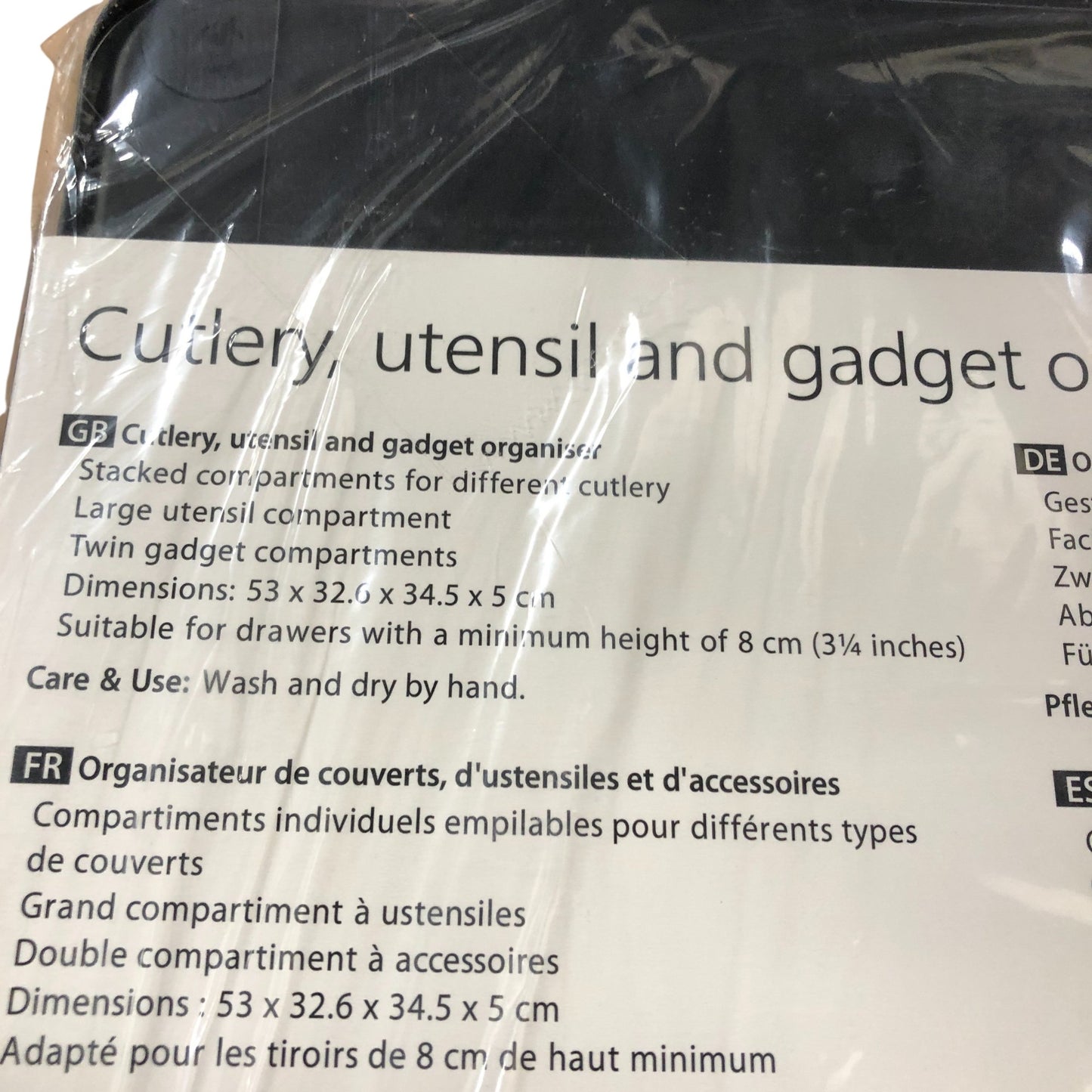 Cutlery Utensil & Gadget Organiser Drawer Tray Multi Compartment Kitchen Black