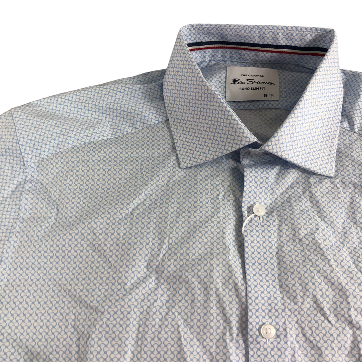 Ben Sherman Soho Slim Fit Shirt Size 16 M Men's Blue Patterned Long Sleeve