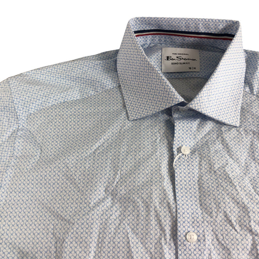 Ben Sherman Soho Slim Fit Shirt Size 16 M Men's Blue Patterned Long Sleeve