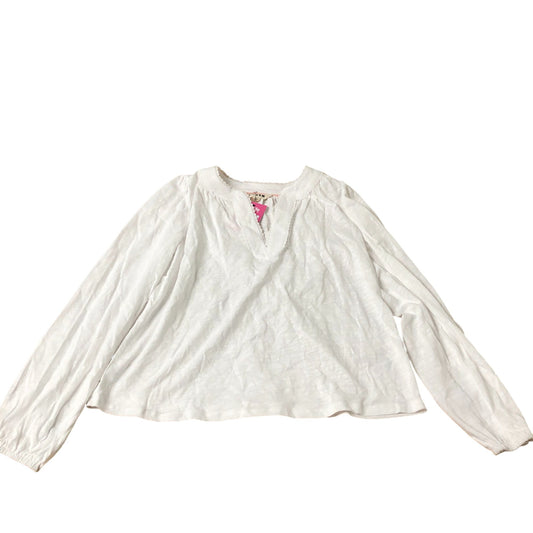 Ava Long Sleeve Trim Top Women's White Cotton Casual Blouse UK12