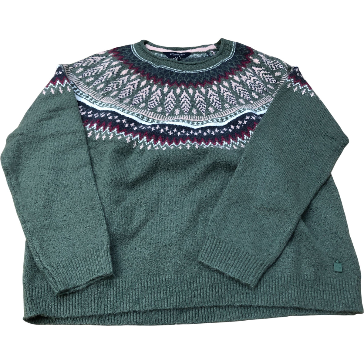 Weird Fish Fair Isle Sweater Ivy Green Crew Neck Long Sleeve Size 14