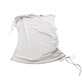 River Island XS Women's White Ruched Top Casual Short Sleeve Blouse