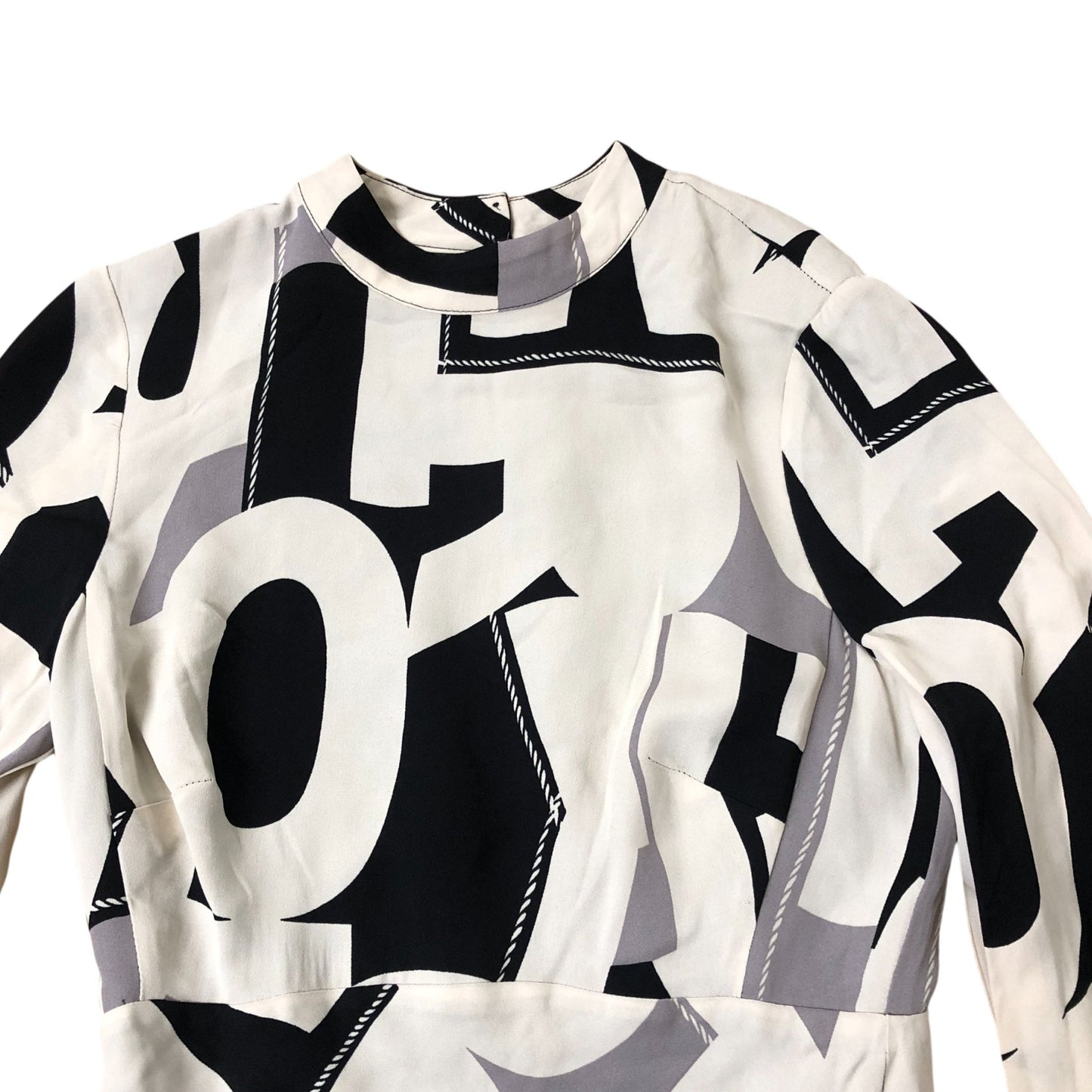 Women's Long Sleeve Graphic Print Dress Black Cream Grey UK 8
