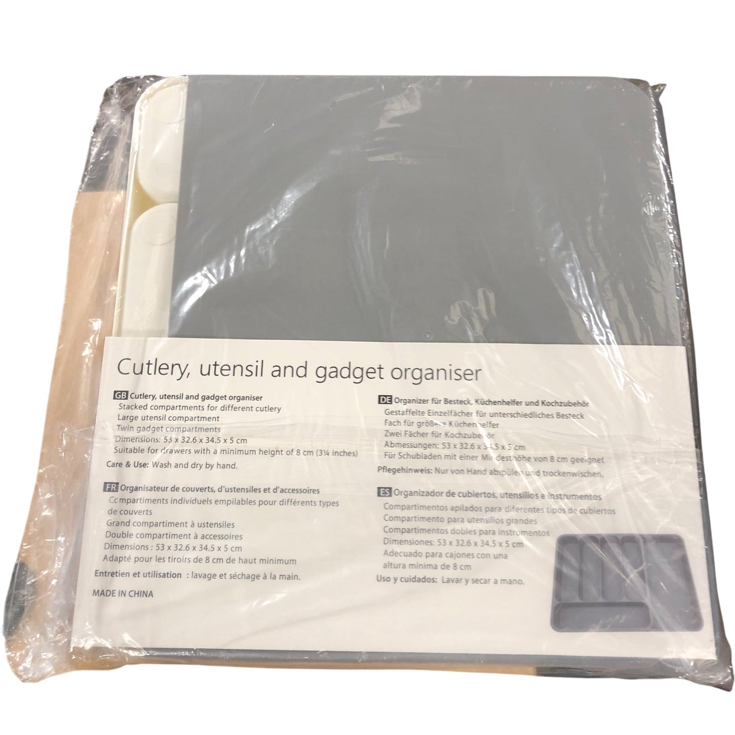 CikYze Expandable Cutlery Utensil Organiser Tray Grey and White Kitchen Storage