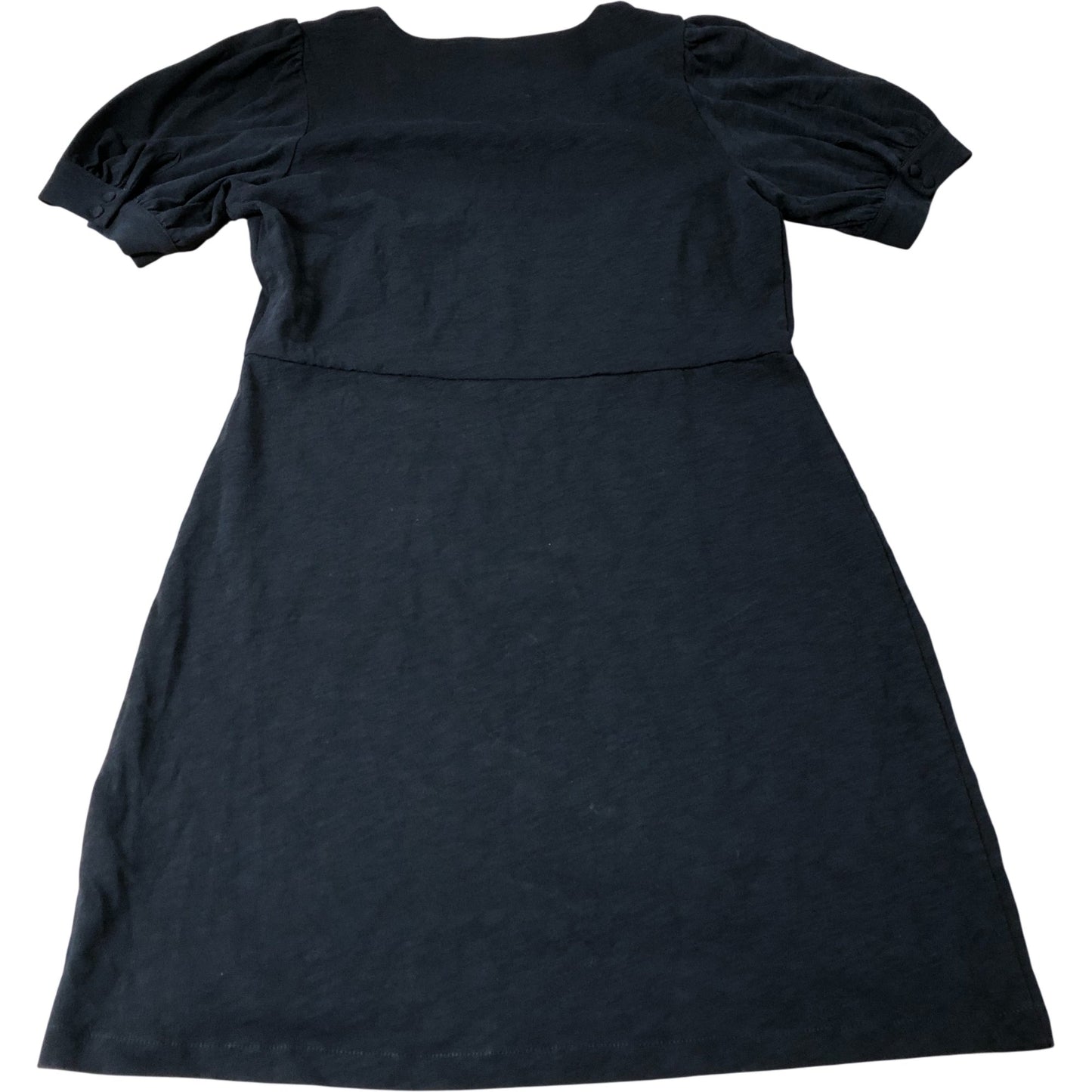 Black Puff Sleeve Dress Women's V Neck Casual Cotton Apparel UK12