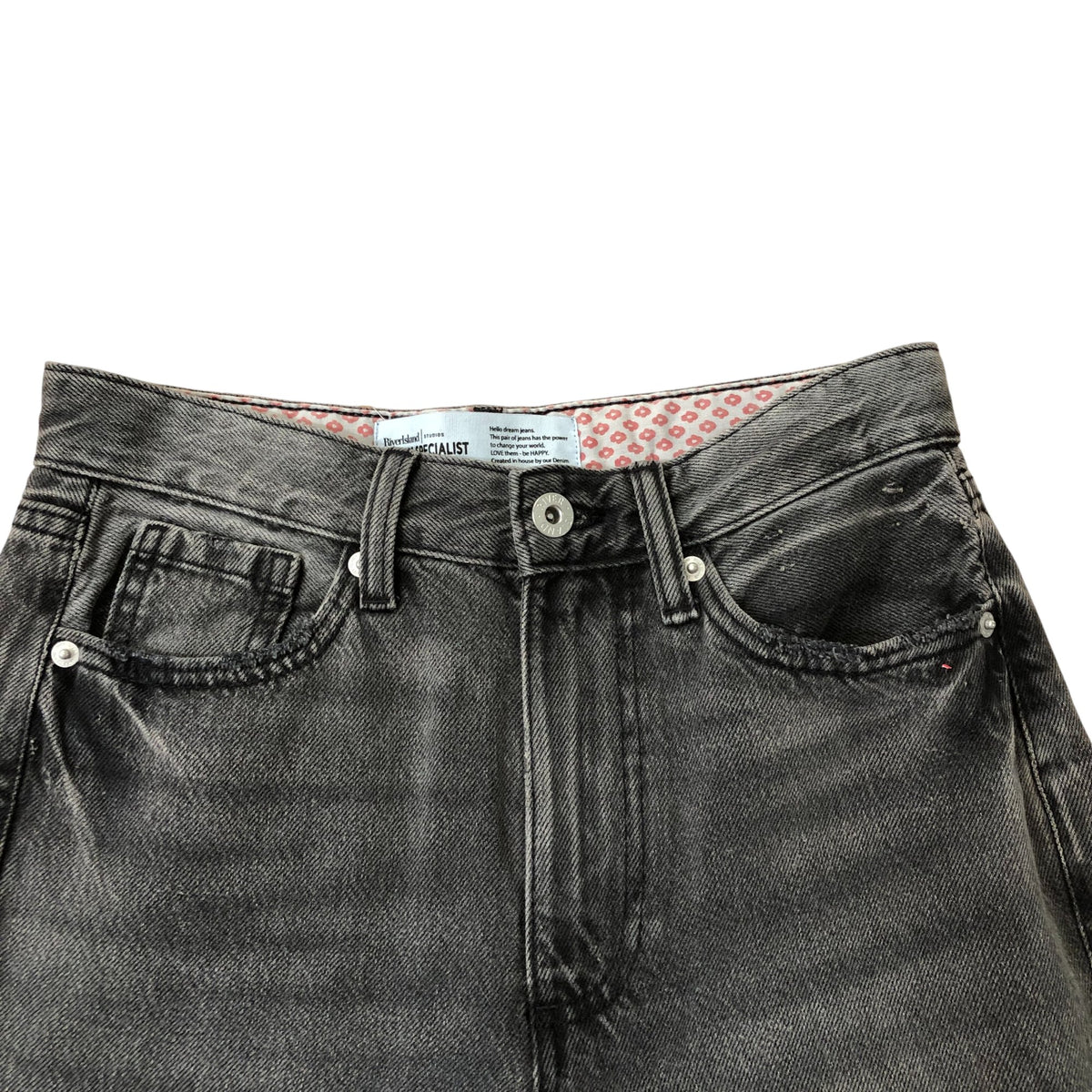 River Island Denim Specialist Women's Wide Leg Jeans Dark Wash Raw Hem Size 6