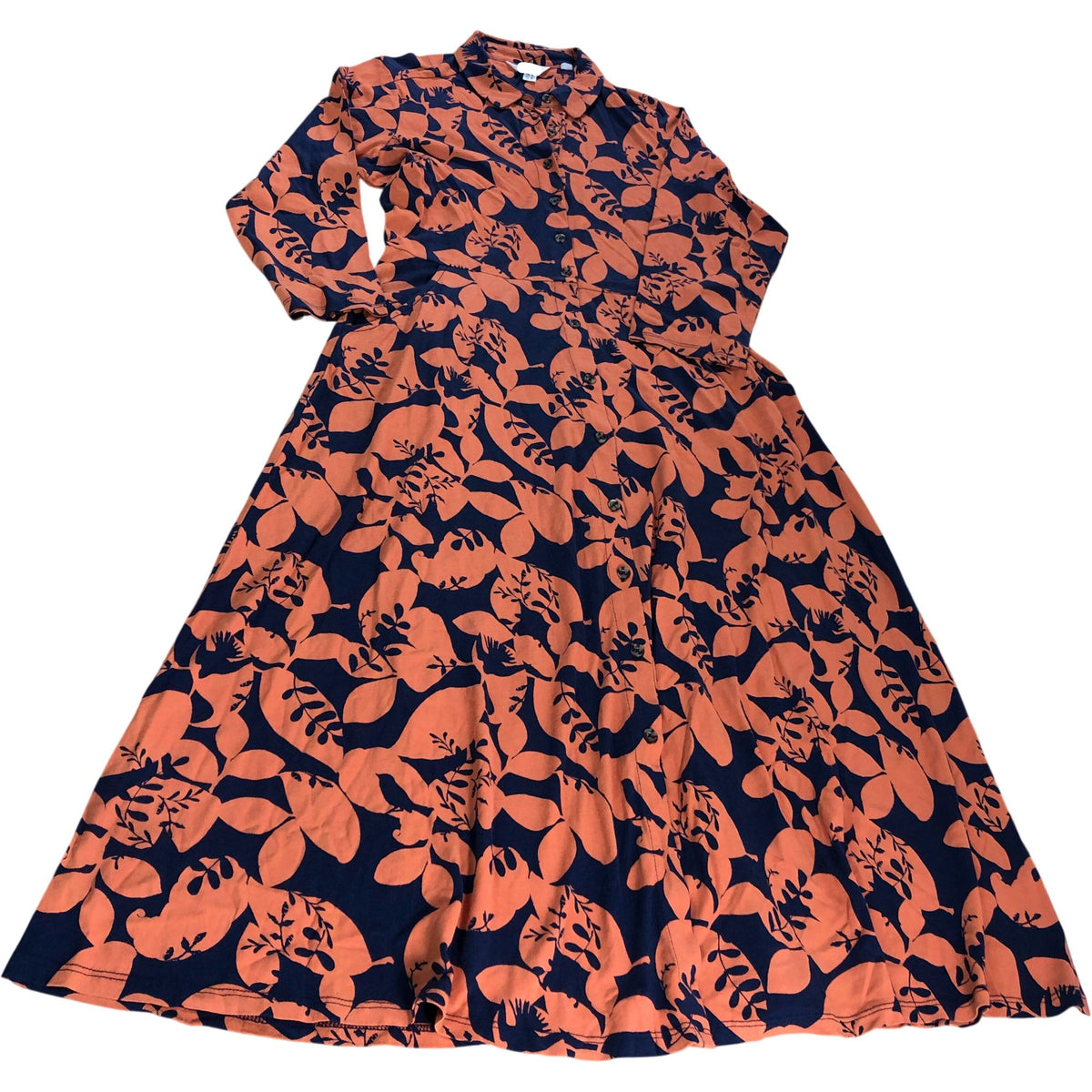 Rua Jersey Dress UK10 Women's Orange/Navy Multi Floral Print Cotton