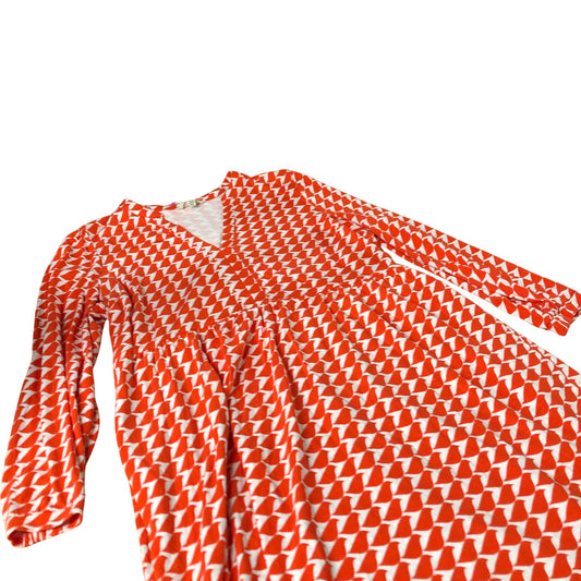 Boden Long Sleeve Dress Women's Geometric Print Red White UK22