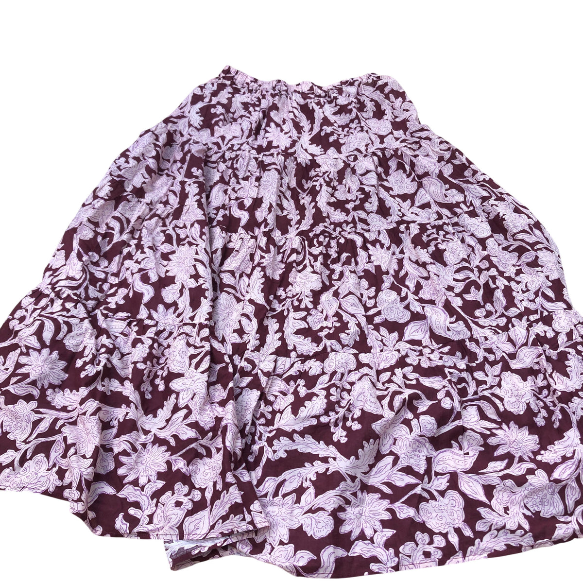 Baukjen Floral Maxi Skirt UK12 Women's 100% Organic Cotton Burgundy