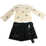 River Island Set Sweater With Heart Detailing And Black Faux Leather Shorts