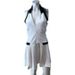 River Island White Mini Dress M Women's Relaxed Halter Zip Front Black Trim