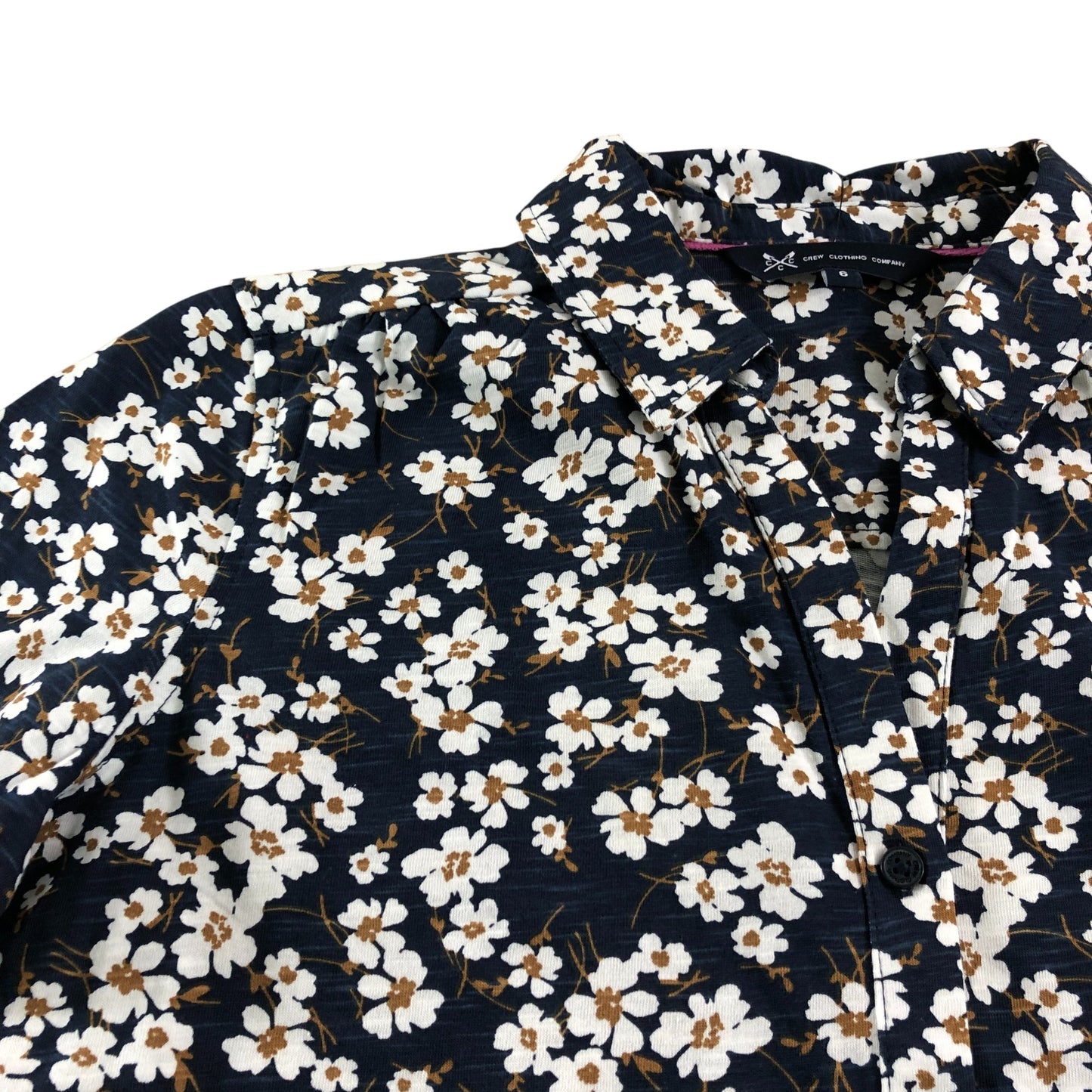 Crew Clothing Company Floral Shirt UK6 Women's Cotton Long Sleeve Navy
