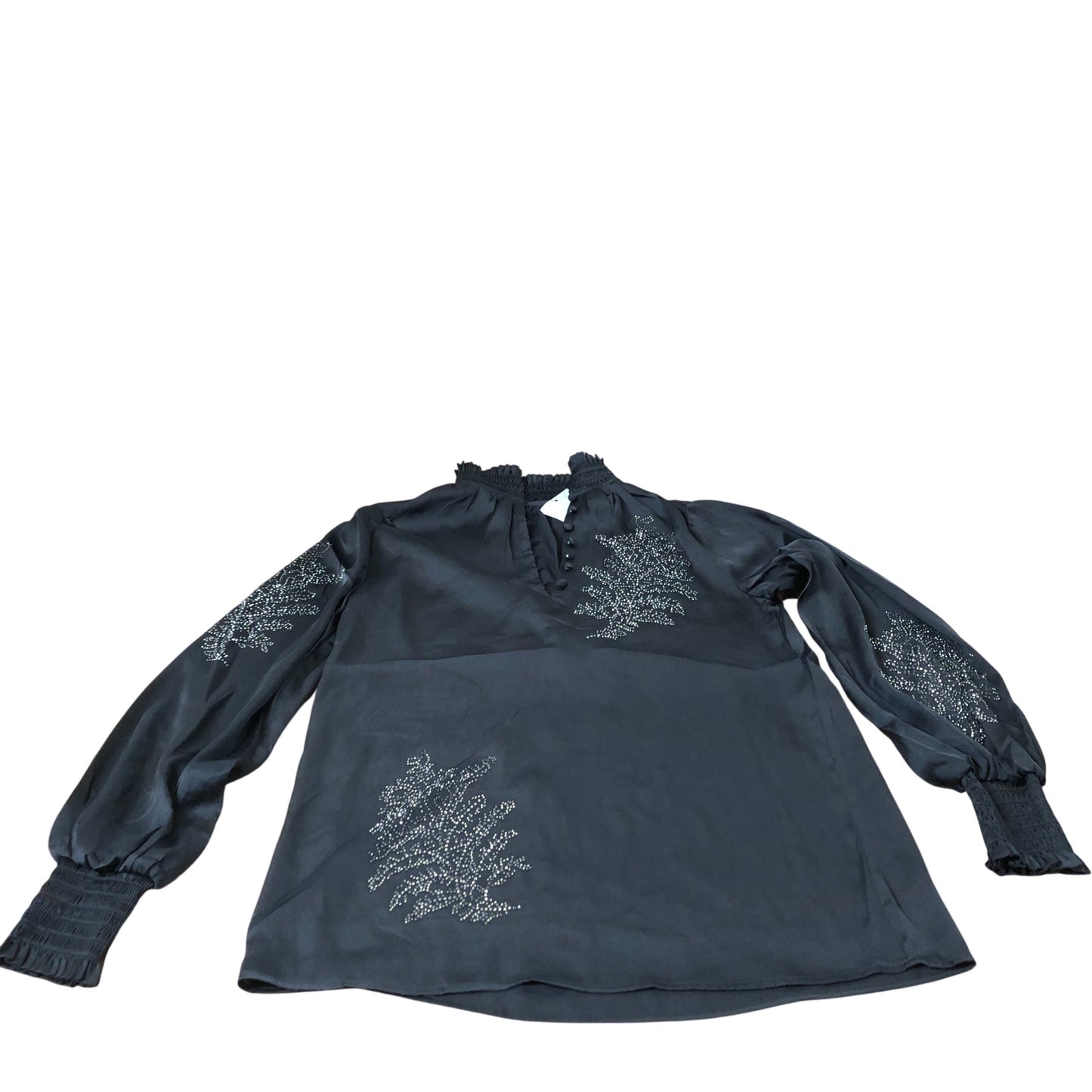Branded Long Sleeve Blouse Women's Embellished Black Polyester Top UK6