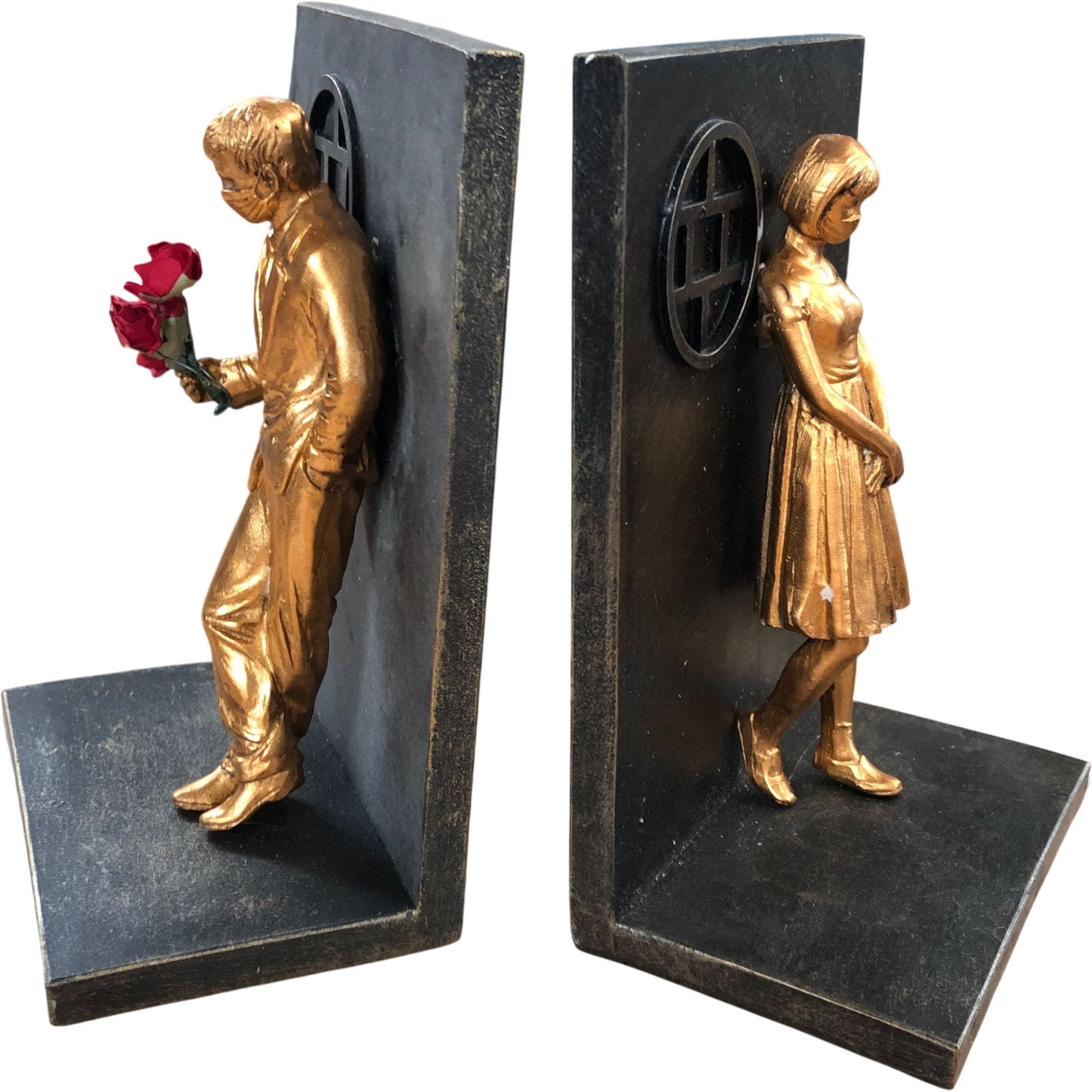 Elegant Gold Figure Bookends Couple Design Decorative Home Office Décor