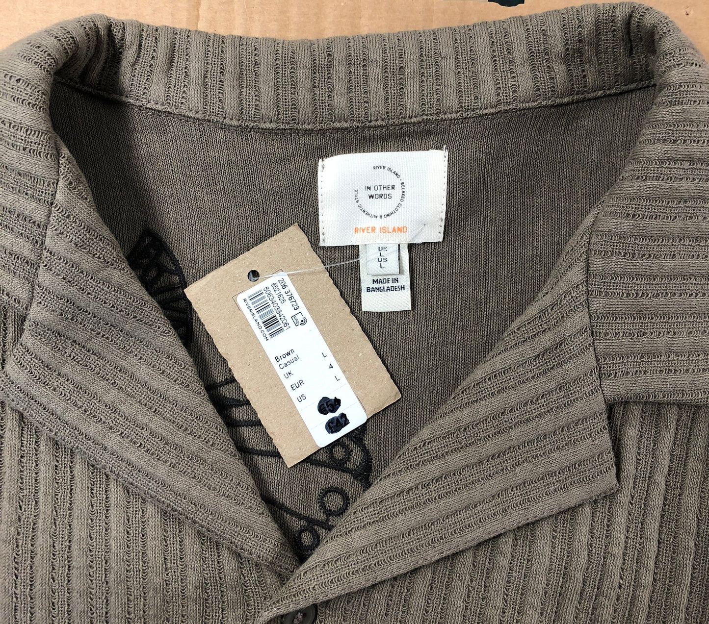 RIVER ISLAND Casual Shirt Size L Men's Brown Dragon Print Short Sleeve Top