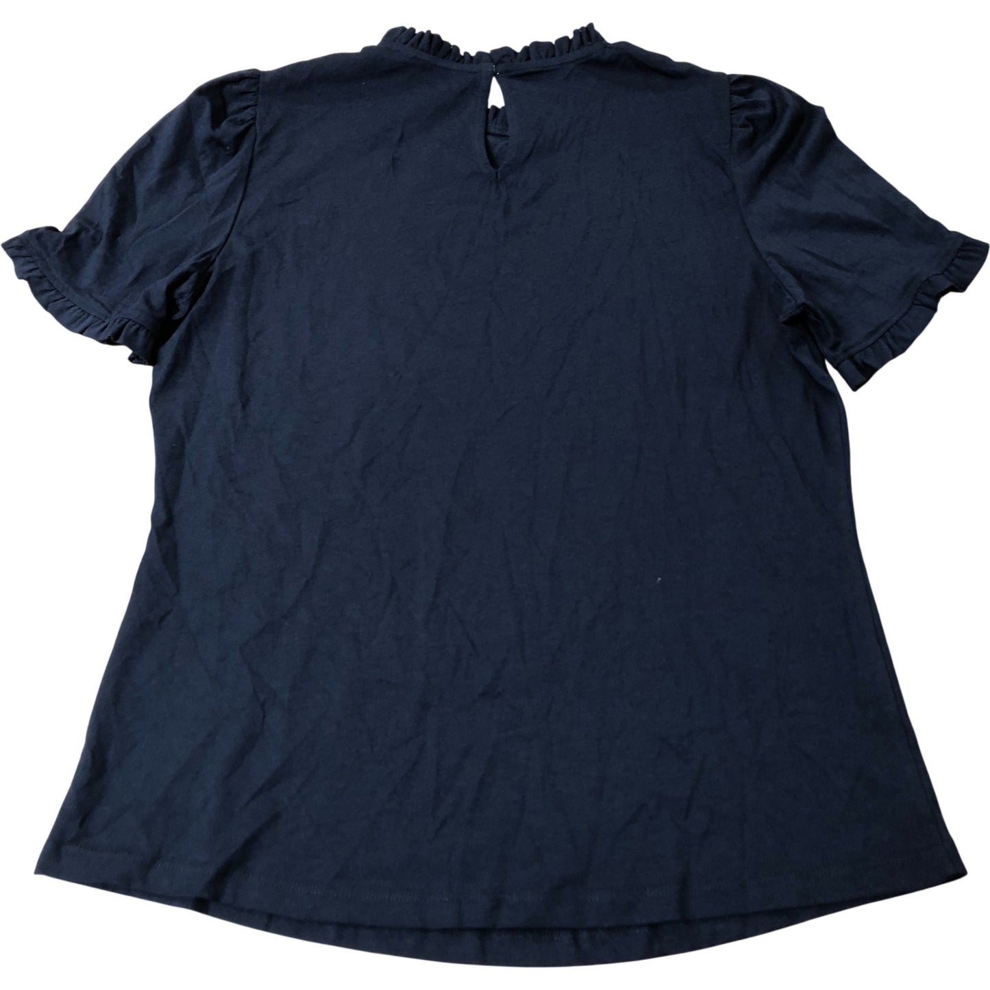 Short Sleeve Blouse Women's Navy Frill Neck Cotton Modal UK12