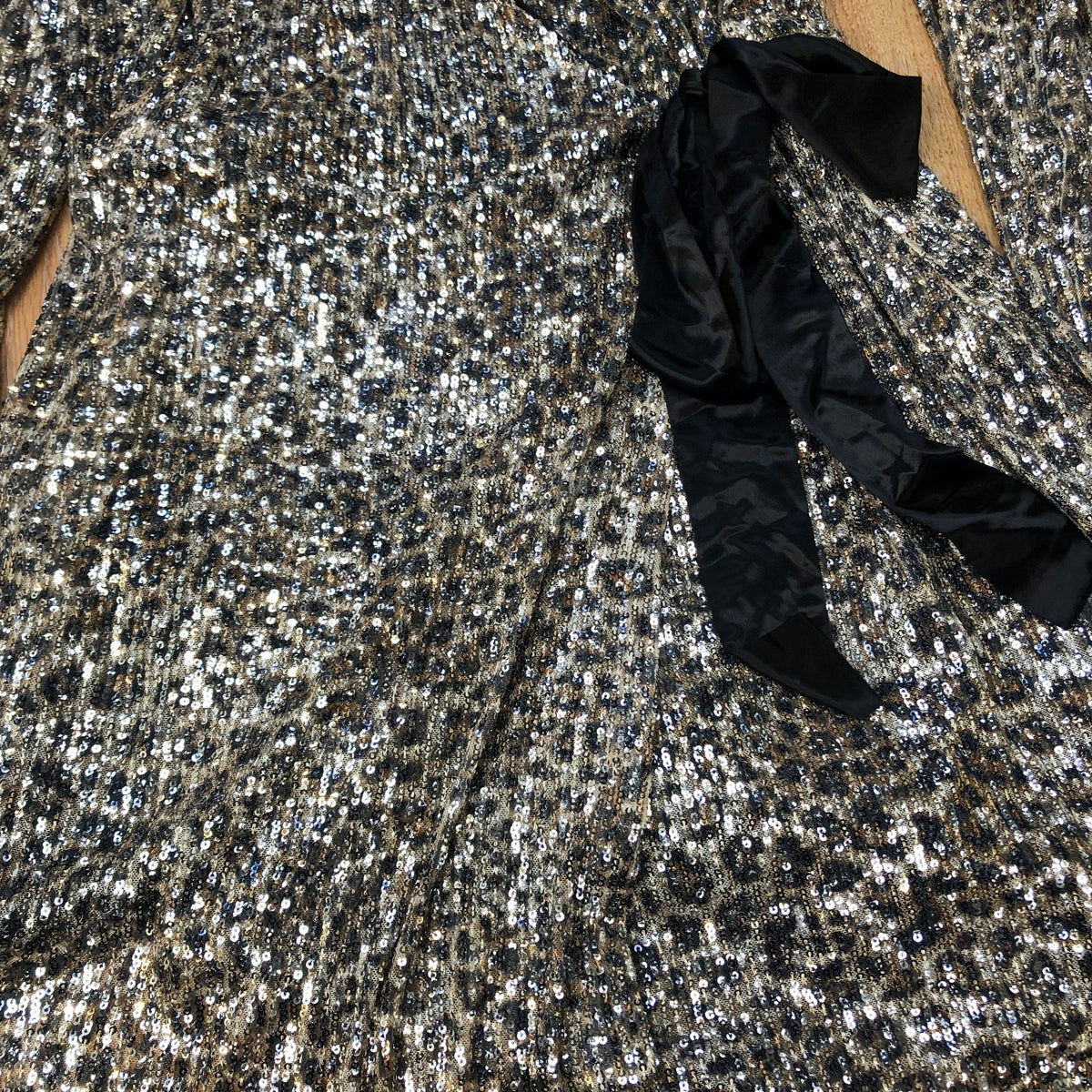 Sequin Dress UK14 Women's Long Sleeve Wrap Glittery Party Dress