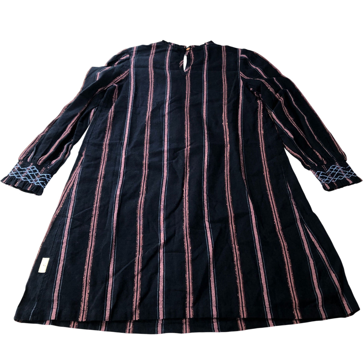 Striped Dress Girls Long Sleeve Cotton Blend Navy Blue 7-8 Years