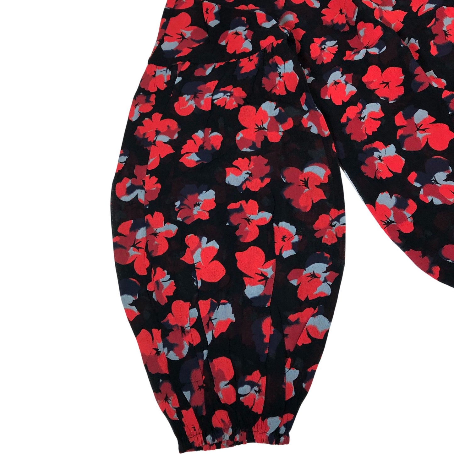 Floral Blouse Women's Long Sleeve Black Red Patterned UK6