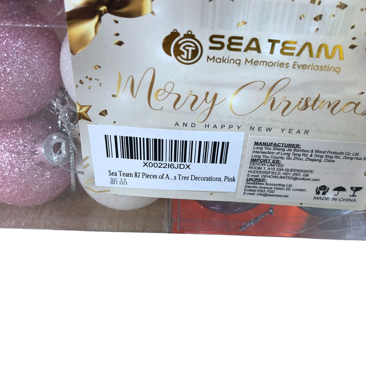 Sea Team 87 Pieces Christmas Tree Decorations Pink Assorted Ornaments Set