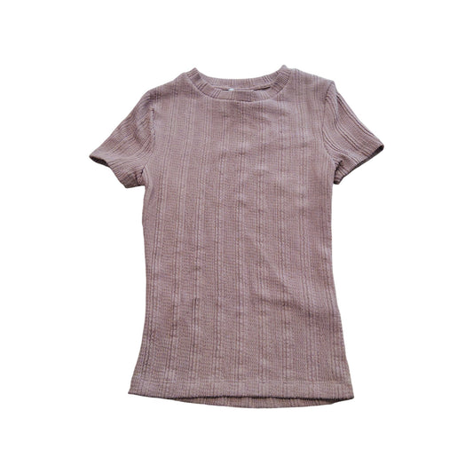 River Island Fitted T-Shirt UK8 Women's Short Sleeve Ribbed Top Blush Pink