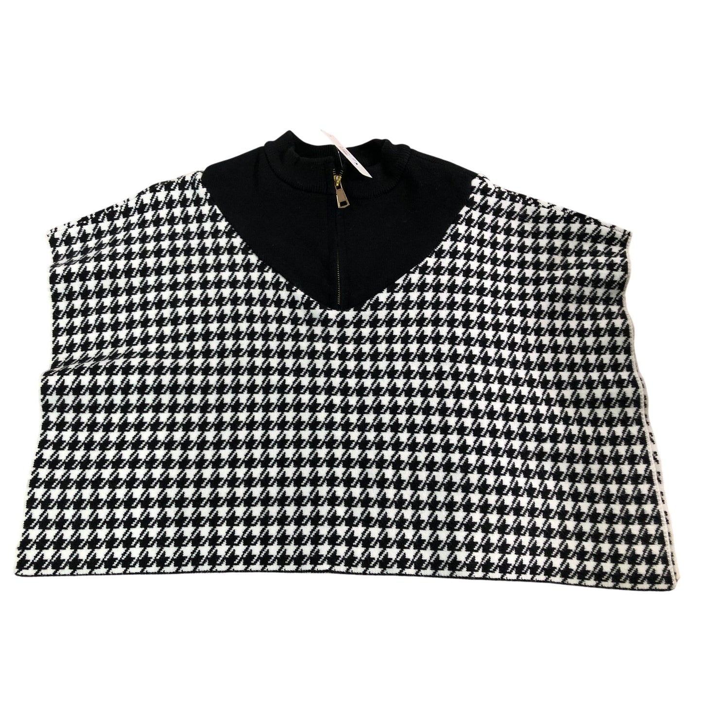 River Island Girls Black And White Houndstooth Print Zip Neck Poncho Age 5-8