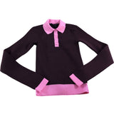 River Island Ribbed Long Sleeve Polo Sweater UK XS Women's Dark Purple Pink Trim