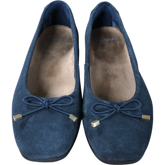 Clarks Candra Light UK3 D Women's Navy Suede Flats with Bow Detail