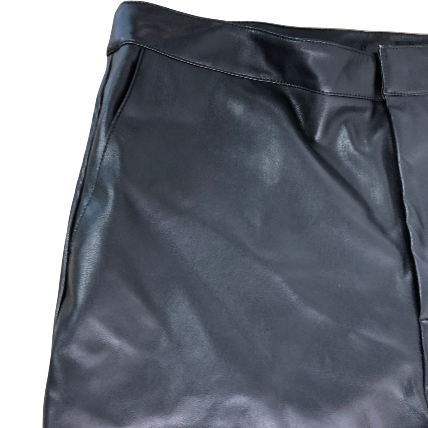 River Island Black Flared Trousers UK18 Women's Faux Leather High Waist